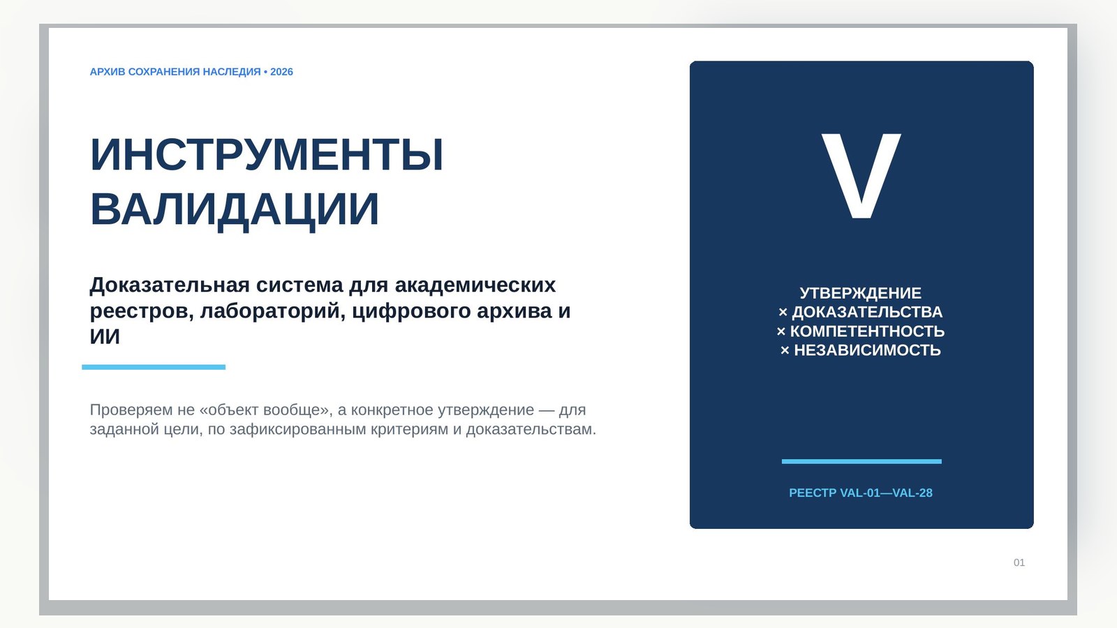 Материал к статье «Инструменты валидации Архива и интеллектуальной системы»