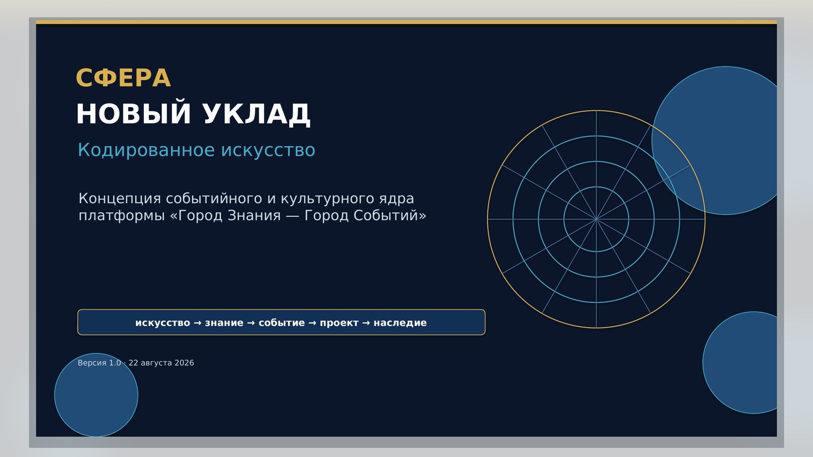 Первая страница документа «СФЕРА. НОВЫЙ УКЛАД. Кодированное искусство»